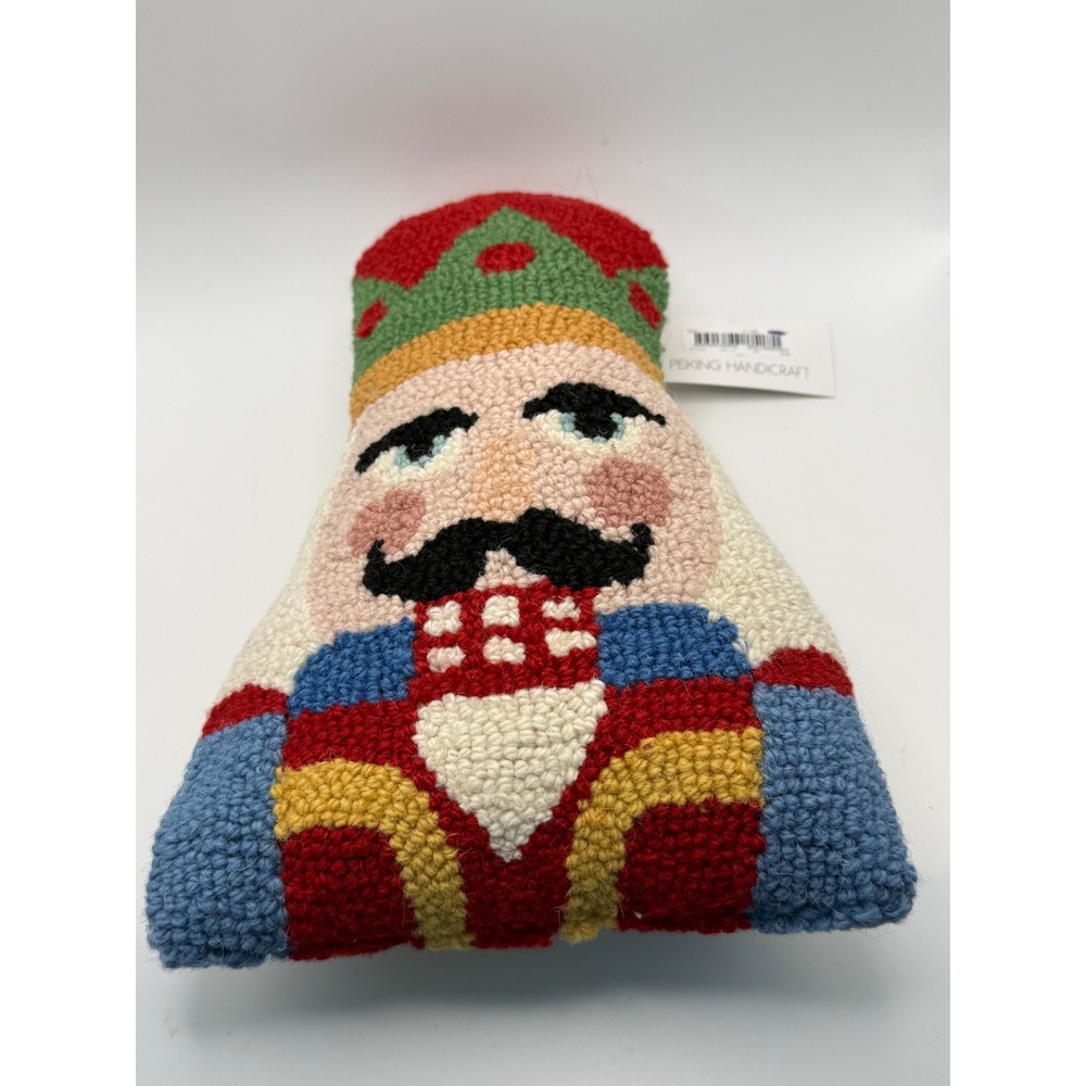 Peking Handicraft Nutcracker Shaped Hooked Wool Christmas Decorative Pillow NEW
